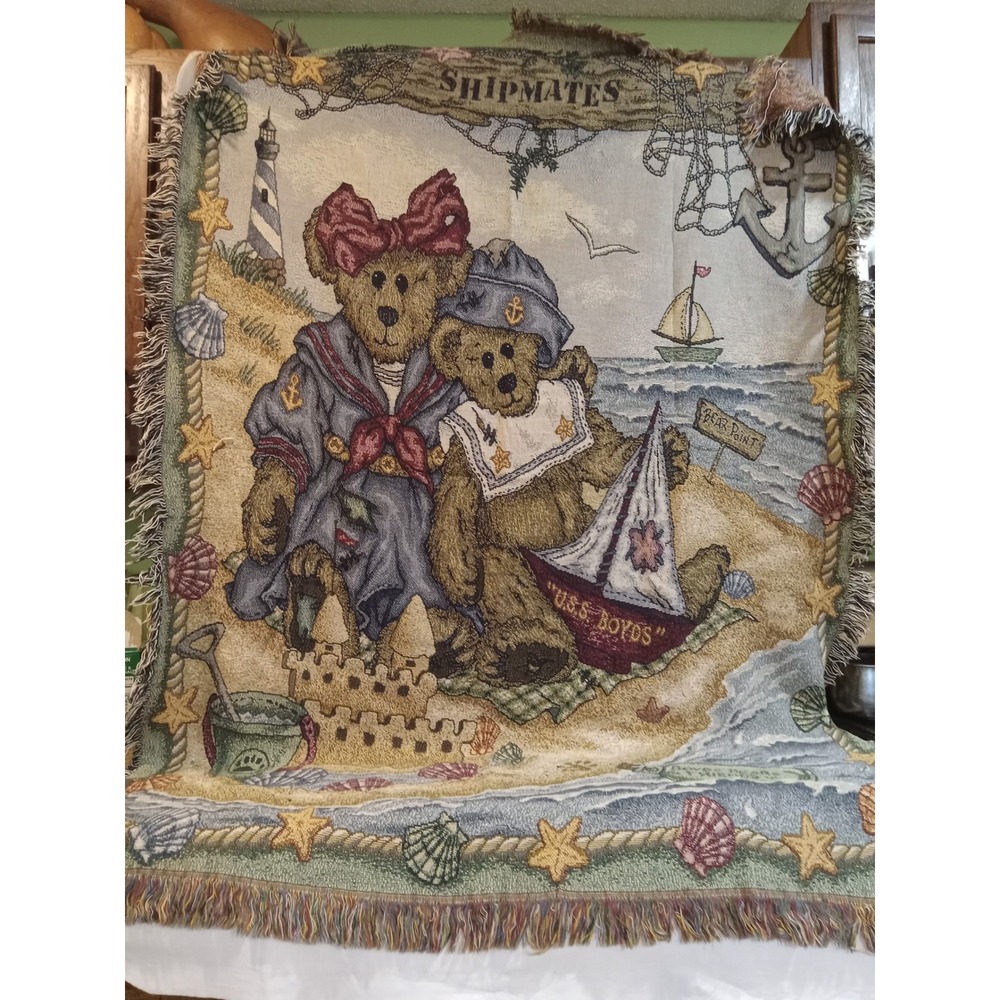 Boyds Bears & Friends Shipmates Tapestry Throw Blanket Nautical Bears